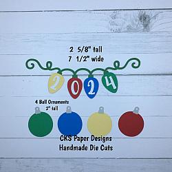 Handmade Paper Die Cut CHRISTMAS 2024 LIGHTS TITLE (Multi-Color) Scrapbook Page Embellishment-2024 year title lights bulbs christmas tree