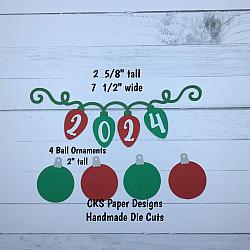 Handmade Paper Die Cut CHRISTMAS 2024 LIGHTS TITLE (Red-Green) Scrapbook Page Embellishment-2024 lights title christmas tree bulbs