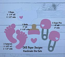 Handmade Paper Die Cut BABY GIRL SET Scrapbook Page Embellishment-