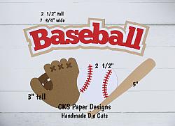 Handmade Paper Die Cut BASEBALL TITLE Glove Bat & Ball Scrapbook Page Embellishment-