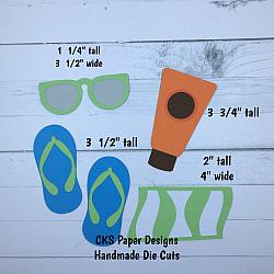Handmade Paper Die Cut BEACH/POOL SET (BOY) Scrapbook Page Embellishments-beach pool water swimming towel sunblock ocean 