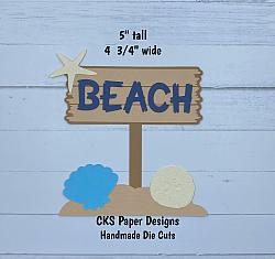 Handmade Paper Die Cut BEACH SIGN Title Scrapbook Page Embellishment-