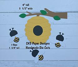 Handmade Paper Die Cut BEEHIVE and BEES Scrapbook Page Embellishment-