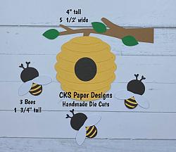 Handmade Paper Die Cut BEEHIVE and BEES Scrapbook Page Embellishment-