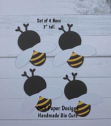 Handmade Paper Die Cut BEES SET OF 4 Scrapbook Page Embellishment-