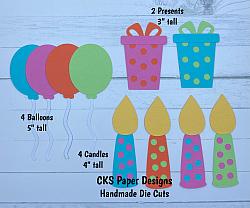 Handmade Paper Die Cut BIRTHDAY SET (GIRL) Balloons Presents & Candles Scrapbook Page Embellishment-