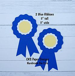 Handmade Paper Die Cut BLUE RIBBONS Awards Set of 2 Scrapbook Page Embellishment-