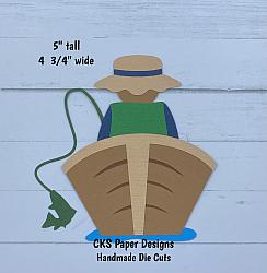 Handmade Paper Die Cut FISHING BOAT Scrapbook Page Embellishment-