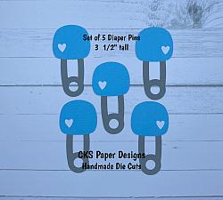 Handmade Paper Die Cut BABY BOY Diaper Pins Set of 5 Scrapbook Page Embellishment-