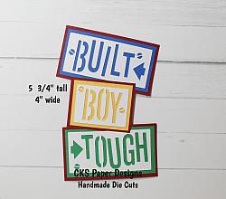 Handmade Paper Die Cut BUILT BOY TOUGH Title Scrapbook Page Embellishment-