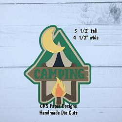 Handmade Paper Die Cut CAMPING TITLE (Style 2) Scrapbook Page Embellishment-camping tent camper campfire roasting fire