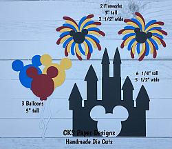 Handmade Paper Die Cut Disney Magic Kingdom CASTLE Mickey Fireworks Balloons Scrapbook Page Embellishment-