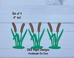 Handmade Paper Die Cut CAT TAILS Set of 3 Cattails Scrapbook Page Embellishment-