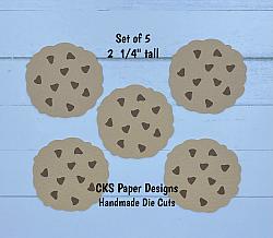 Handmade Paper Die Cut CHOCOLATE CHIP COOKIES SET OF 5 Scrapbook Page Embellishment-