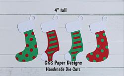 Handmade Paper Die Cut CHRISTMAS STOCKINGS Set of 4 Scrapbook Page Embellishment-