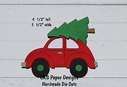 Handmade Paper Die Cut CHRISTMAS TREE CAR Scrapbook Page Embellishment-