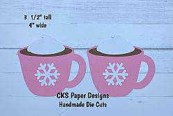 Handmade Paper Die Cut HOT COCOA MUGS (PINK) Set of 2 Scrapbook Page Embellishment-