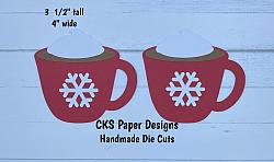 Handmade Paper Die Cut HOT COCOA MUGS (RED) Set of 2 Scrapbook Page Embellishment-