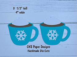 Handmade Paper Die Cut HOT COCOA MUGS (TEAL) Set of 2 Scrapbook Page Embellishment-