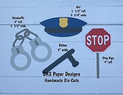 Handmade Paper Die Cut COP SET Police Handcuffs Baton Hat Scrapbook Page Embellishment-