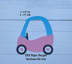 Handmade Paper Die Cut COZY COUPE TOY CAR (PINK) Scrapbook Page Embellishment-