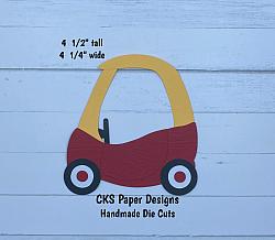 Handmade Paper Die Cut COZY COUPE TOY CAR (RED) Scrapbook Page Embellishment-