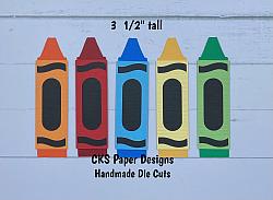 Handmade Paper Die Cut CRAYONS Set of 5 Scrapbook Page Embellishment-