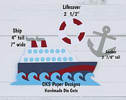 Handmade Paper Die Cut CRUISE SHIP Side View Scrapbook Page Embellishment-