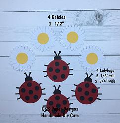 Handmade Paper Die Cut DAISIES & LADYBUGS Scrapbook Page Embellishments-daisy flowers ladybug bugs spring summer girl