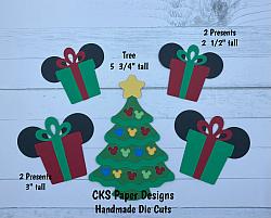 Handmade Paper Die Cut DISNEY MICKEY CHRISTMAS TREE & PRESENTS Scrapbook Page Embellishment-