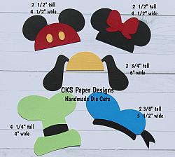 Handmade Paper Die Cut DISNEY HATS Set of 5 LARGE Mickey Minnie Donald Goofy Pluto Scrapbook Page Embellishment-