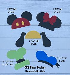 Handmade Paper Die Cut DISNEY HATS Set of 5 SMALL Mickey Minnie Donald Goofy Pluto  Scrapbook Page Embellishment-