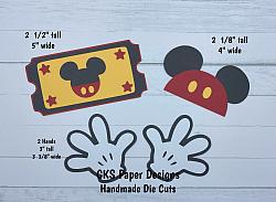 Handmade Paper Die Cut DISNEY Mickey Mouse Ticket Hat & Hands Scrapbook Page Embellishment-