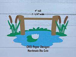 Handmade Paper Die Cut Fishing Dock/Pond  Scrapbook Page Embellishment-