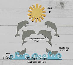 Handmade Paper Die Cut DOLPHINS SILHOUETTE SET Scrapbook Page Embellishment-