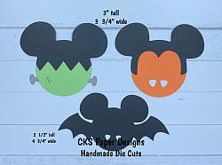Handmade Paper Die Cut DRACULA FRANKENSTEIN & BAT Disney Halloween Heads Scrapbook Page Embellishment-