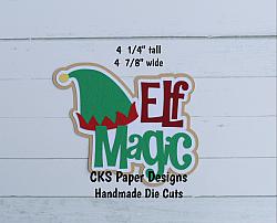 Handmade Paper Die Cut ELF MAGIC TITLE Christmas Scrapbook Page Embellishment-