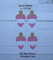 Handmade Paper Die Cut BABY GIRL BOTTLES Set of 4 Scrapbook Page Embellishment-