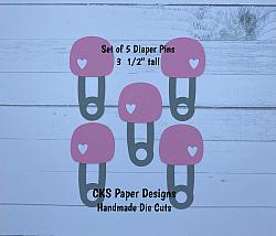 Handmade Paper Die Cut BABY GIRL Diaper Pins Set of 5 Scrapbook Page Embellishment-