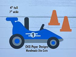 Handmade Paper Die Cut GO KART (BLUE) Scrapbook Page Embellishment-