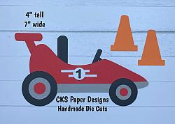 Handmade Paper Die Cut GO KART (RED) Scrapbook Page Embellishment-