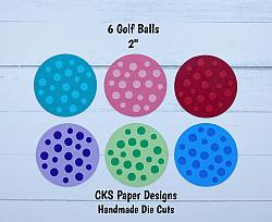 Handmade Paper Die Cut MINI GOLF BALLS Set of 6 COLORS Scrapbook Page Embellishment-