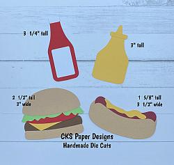 Handmade Paper Die Cut HAMBURGER & HOT DOG Scrapbook Page Embellishment-