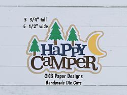 Handmade Paper Die Cut HAPPY CAMPER Title Scrapbook Page Embellishment-