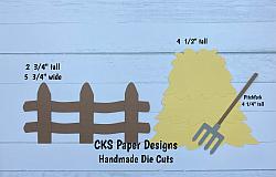 Handmade Paper Die Cut Farm Haystack & Pitchfork Scrapbook Page Embellishment-