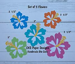 Handmade Paper Die Cut HIBISCUS LUAU Flowers Set of 5 Scrapbook Page Embellishment-