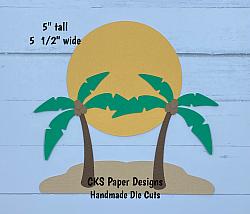 Handmade Paper Die Cut ISLAND SUN & Palm Trees Scrapbook Page Embellishment-