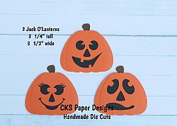 Handmade Paper Die Cut JACK O'LANTERNS PUMPKINS Set of 3 Scrapbook Page Embellishment-pumpkin carving jack o lanterns
