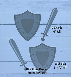 Handmade Paper Die Cut MEDIEVAL KNIGHT SET Sword & Shield Scrapbook Page Embellishment-