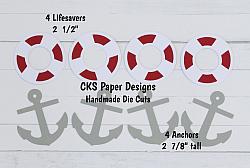 Handmade Paper Die Cut LIFESAVERS & ANCHORS Set Scrapbook Page Embellishment-